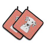 Caroline'S Treasures Red Checkered Dalmatian Pair Of Pot Holders Bb1131Pthd, 7.5Hx7.5W, Multicolor