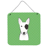 Caroline'S Treasures Green Checkered Bull Terrier Wall Or Door Hanging Prints, 6 X 6