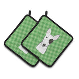 Caroline'S Treasures Green Checkered Bull Terrier Pair Of Pot Holders Bb1132Pthd, 7.5Hx7.5W, Multicolor