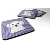 Caroline'S Treasures Bb1134Fc Purple Checkered Maltese Foam Coaster (Set Of 4), 3.5 H X 3.5 W, Multicolor