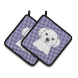 Caroline'S Treasures Purple Checkered Maltese Pair Of Pot Holders Bb1134Pthd, 7.5Hx7.5W, Multicolor