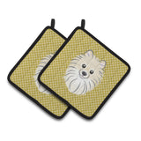 Caroline'S Treasures Tan Checkered Pomeranian Pair Of Pot Holders Bb1135Pthd, 7.5Hx7.5W, Multicolor