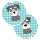 Caroline'S Treasures Blue Checkered Schnauzer Set Of 2 Cup Holder Car Coasters Bb1136Carc, 2.56, Multicolor