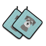 Caroline'S Treasures Blue Checkered Schnauzer Pair Of Pot Holders Bb1136Pthd, 7.5Hx7.5W, Multicolor
