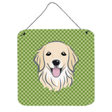 Caroline'S Treasures Green Checkered Golden Retriever Wall Or Door Hanging Prints, 6 X 6