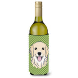 Green Checkered Golden Retriever Wine Bottle Beverage Insulator Hugger Bb1137Literk