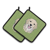 Caroline'S Treasures Green Checkered Golden Retriever Pair Of Pot Holders Bb1137Pthd, 7.5Hx7.5W, Multicolor