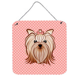 Caroline'S Treasures Pink Checkered Yorkie/Yorkshire Terrier Wall Or Door Hanging Prints, 6 X 6
