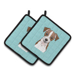 Caroline'S Treasures Checkerboard Blue Jack Russell Terrier Pair Of Pot Holders Bb1140Pthd, 7.5Hx7.5W, Multicolor