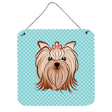 Caroline'S Treasures Checkerboard Blue Yorkie Yorkshire Terrier Wall Or Door Hanging Prints, 6 X 6