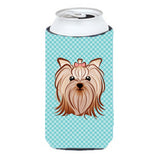 Checkerboard Blue Yorkie Yorkishire Terrier Tall Boy Beverage Insulator Hugger Bb1142Tbc