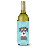 Checkerboard Blue Schnauzer Wine Bottle Beverage Insulator Hugger Bb1144Literk