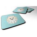 Caroline'S Treasures Bb1145Fc Checkerboard Blue Pomeranian Foam Coaster (Set Of 4), 3.5 H X 3.5 W, Multicolor