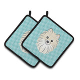 Caroline'S Treasures Checkerboard Blue Pomeranian Pair Of Pot Holders Bb1145Pthd, 7.5Hx7.5W, Multicolor