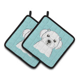 Caroline'S Treasures Checkerboard Blue Maltese Pair Of Pot Holders Bb1146Pthd, 7.5Hx7.5W, Multicolor