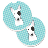 Caroline'S Treasures Checkerboard Blue Bull Terrier Set Of 2 Cup Holder Car Coasters Bb1147Carc, 2.56, Multicolor