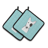 Caroline'S Treasures Checkerboard Blue Bull Terrier Pair Of Pot Holders Bb1147Pthd, 7.5Hx7.5W, Multicolor