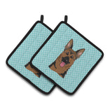 Caroline'S Treasures Checkerboard Blue German Shepherd Pair Of Pot Holders Bb1149Pthd, 7.5Hx7.5W, Multicolor