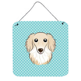 Caroline'S Treasures Checkerboard Blue Longhair Creme Dachshund Wall Or Door Hanging Prints, 6 X 6