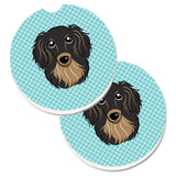 Caroline'S Treasures Checkerboard Blue Longhair Black & Tan Dachshund Set Of 2 Cup Holder Car Coasters Bb1151Carc, 2.56, Multi
