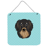 Caroline'S Treasures Checkerboard Blue Longhair Black And Tan Dachshund Wall Or Door Hanging Prints, 6 X 6