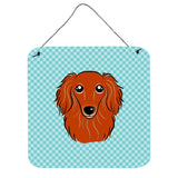 Caroline'S Treasures Checkerboard Blue Longhair Red Dachshund Wall Or Door Hanging Prints, 6 X 6