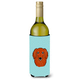 Checkerboard Blue Longhair Red Dachshund Wine Bottle Beverage Insulator Hugger Bb1152Literk