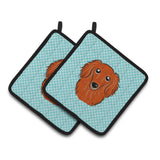 Caroline'S Treasures Checkerboard Blue Longhair Red Dachshund Pair Of Pot Holders Bb1152Pthd, 7.5Hx7.5W, Multicolor