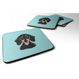 Caroline'S Treasures Bb1153Fc Checkerboard Blue Smooth Black And Tan Dachshund Foam Coaster (Set Of 4), 3.5 H X 3.5 W,