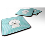 Caroline'S Treasures Bb1155Fc Checkerboard Blue Bichon Frise Foam Coaster (Set Of 4), 3.5 H X 3.5 W, Multicolor