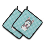 Caroline'S Treasures Checkerboard Blue Alaskan Malamute Pair Of Pot Holders Bb1156Pthd, 7.5Hx7.5W, Multicolor