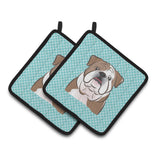 Caroline'S Treasures Checkerboard Blue English Bulldog Pair Of Pot Holders Bb1157Pthd, 7.5Hx7.5W, Multicolor