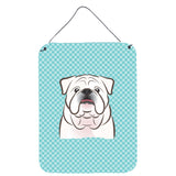 Caroline'S Treasures Checkerboard Blue White English Bulldog Wall Or Door Hanging Prints, 16 X 12