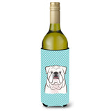 Checkerboard Blue White English Bulldog Wine Bottle Beverage Insulator Hugger Bb1158Literk
