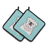 Caroline'S Treasures Checkerboard Blue White English Bulldog Pair Of Pot Holders Bb1158Pthd, 7.5Hx7.5W, Multicolor