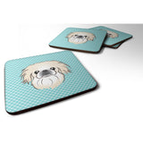 Caroline'S Treasures Bb1159Fc Checkerboard Blue Pekingese Foam Coaster (Set Of 4), 3.5 H X 3.5 W, Multicolor