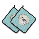 Caroline'S Treasures Checkerboard Blue Pekingese Pair Of Pot Holders Bb1159Pthd, 7.5Hx7.5W, Multicolor
