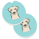 Caroline'S Treasures Checkerboard Blue Yellow Labrador Set Of 2 Cup Holder Car Coasters Bb1160Carc, 2.56, Multicolor