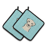 Caroline'S Treasures Checkerboard Blue Yellow Labrador Pair Of Pot Holders Bb1160Pthd, 7.5Hx7.5W, Multicolor