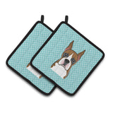 Caroline'S Treasures Checkerboard Blue Boxer Pair Of Pot Holders Bb1161Pthd, 7.5Hx7.5W, Multicolor