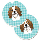 Caroline'S Treasures Checkerboard Blue Cavalier Spaniel Set Of 2 Cup Holder Car Coasters Bb1162Carc, 2.56, Multicolor