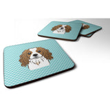 Caroline'S Treasures Bb1162Fc Checkerboard Blue Cavalier Spaniel Foam Coaster (Set Of 4), 3.5 H X 3.5 W, Multicolor