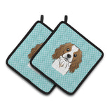 Caroline'S Treasures Checkerboard Blue Cavalier Spaniel Pair Of Pot Holders Bb1162Pthd, 7.5Hx7.5W, Multicolor