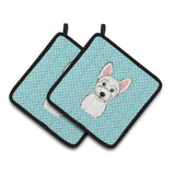 Caroline'S Treasures Checkerboard Blue Westie Pair Of Pot Holders Bb1164Pthd, 7.5Hx7.5W, Multicolor