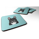 Caroline'S Treasures Bb1165Fc Checkerboard Blue French Bulldog Foam Coaster (Set Of 4), 3.5 H X 3.5 W, Multicolor