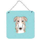 Caroline'S Treasures Checkerboard Blue Borzoi Aluminum Metal Wall Or Door Hanging Prints, 6 X 6