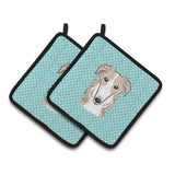 Caroline'S Treasures Checkerboard Blue Borzoi Pair Of Pot Holders Bb1166Pthd, 7.5Hx7.5W, Multicolor