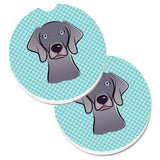 Caroline'S Treasures Checkerboard Blue Weimaraner Set Of 2 Cup Holder Car Coasters Bb1169Carc, 2.56, Multicolor