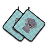 Caroline'S Treasures Checkerboard Blue Weimaraner Pair Of Pot Holders Bb1169Pthd, 7.5Hx7.5W, Multicolor