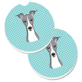Caroline'S Treasures Checkerboard Blue Italian Greyhound Set Of 2 Cup Holder Car Coasters Bb1174Carc, 2.56, Multicolor